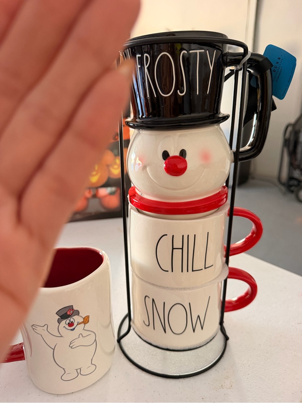 Rae Dunn Frosty Stackable Snowman Mugs - Black, White and Red for All frosty mug